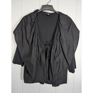 Richard Malcom Sport Black Tie-Front Peplum Blouse Cardigan L Cotton Stretch